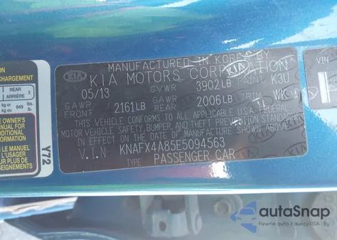 2014 Kia Forte Ex z USA, uszkodzony, nr VIN KNAFX4A85E5094563